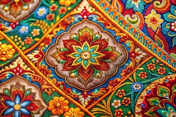 Fototapeta premium Vibrant Colorful Textile Pattern for Modern Home Decor - Left Copy Space