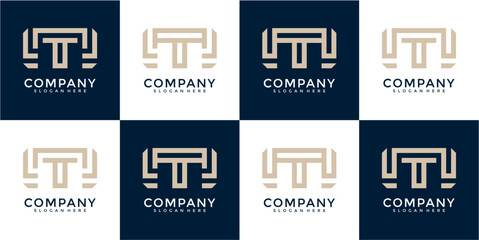 Beige And Navy Blue Minimalist Geometric Logo Designs