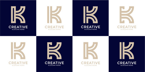 Beige And Navy Blue Minimalist Letter K Logo Variations