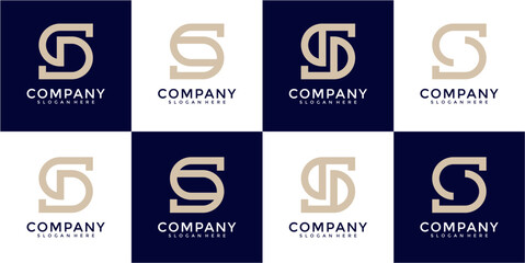 Beige and Navy Blue Monogram Logo Designs featuring the Letter S