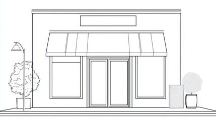 Simple storefront architectural drawing, facade design, urban
