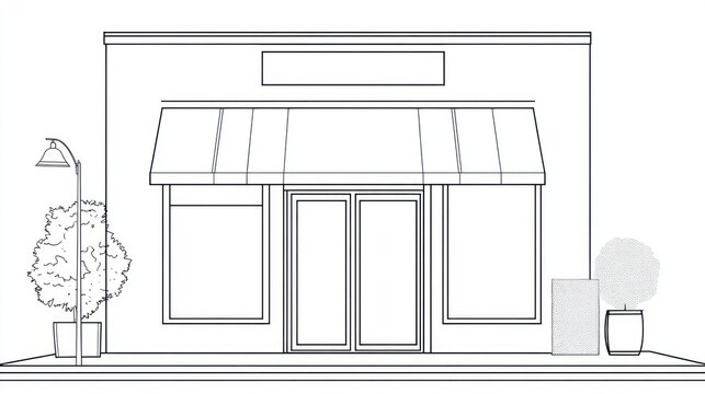 Simple storefront architectural drawing, facade design, urban