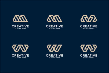 Beige and Navy Modern Monogram Logos: M and W Letters
