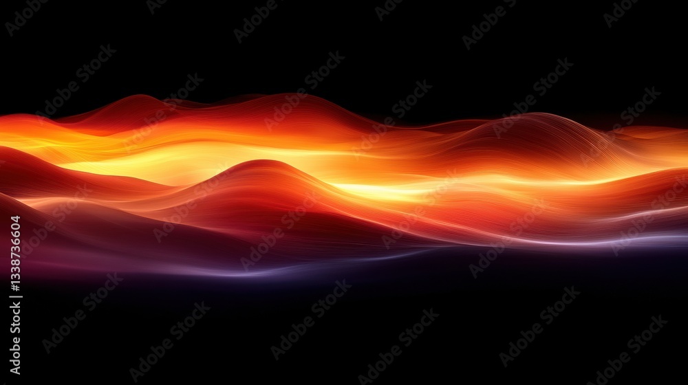Poster vibrant abstract waves of light in dynamic motion against a black background
