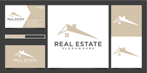 Beige And White Minimalist Real Estate Logo Design With Business Cards