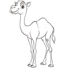 Fototapeta premium Cartoon Camel, Side View, Simple Line Drawing, Coloring Book