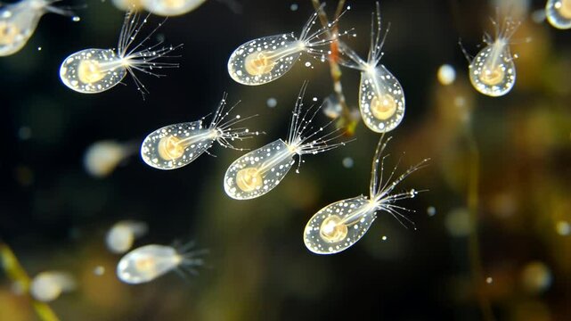 Tiny aquatic creatures swim gracefully in a vibrant underwater habitat during daylight