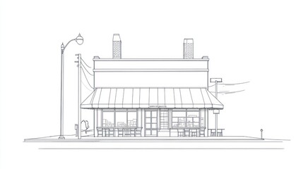 Obraz premium Line drawing of a storefront cafe