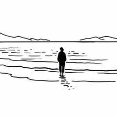 Lonely Person Enjoying Solitude &ndash; Minimalist Vector Illustration