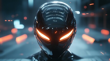 Futuristic Robot Wearing Sleek Black Helmet