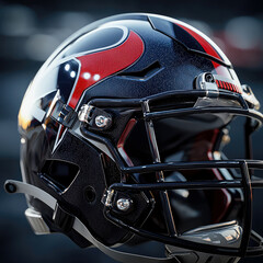 Fototapeta premium Close-up of an American football helmet. Dynamic sports concept, energy, and competition. Background for game-day themes and athletic promotions.Generative ai