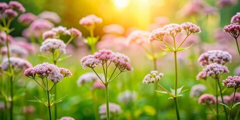 Obraz premium Valerian Root Blooming in Wildflower Garden: Herbal Plant Photography