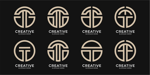 Beige Geometric Monogram Logos on Dark Background