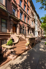 Manhattan brownstones and townhouses with entry steps. Upper West Side Central Park West Historic District, New York City