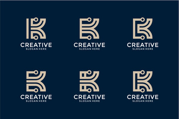 Beige Letter K Logo Variations on Dark Blue Background