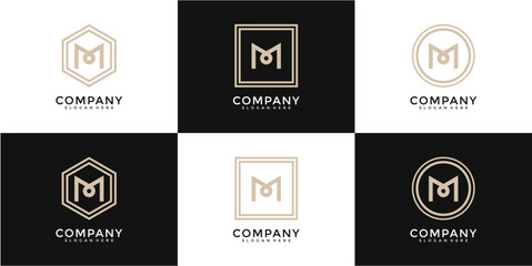 Beige Letter M Monogram Logo Variations on Black and White Backgrounds
