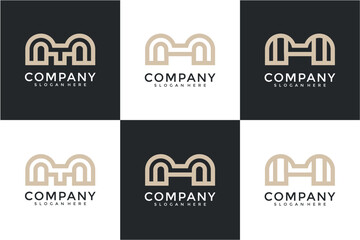 Beige Minimalist Dumbbell Logo Variations On Dark Background