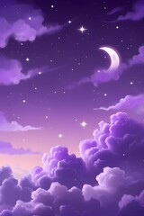 Dreamy Night Sky with Crescent Moon and Purple Clouds