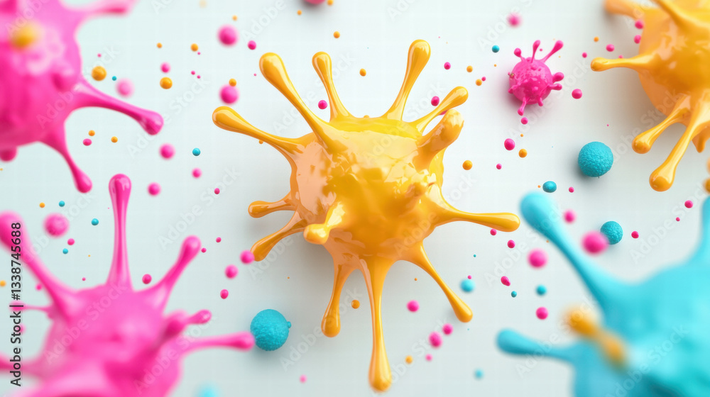 Poster colorful splashes of paint create vibrant and dynamic visual, resembling artistic interpretation of 