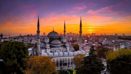 Naklejka premium Elegant Ramadan Kareem background with glowing crescent moon and twinkling stars. Serene night sky with illuminated crescent and celestial glow for Ramadan celebration