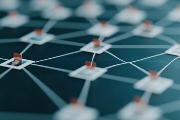 Abstract network of interconnected user profiles with digital connections, portraying social media interaction and data sharing concepts