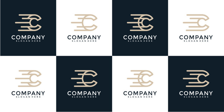 Beige Pixelated Letter C Logo Variations on Dark and Light Backgrounds
