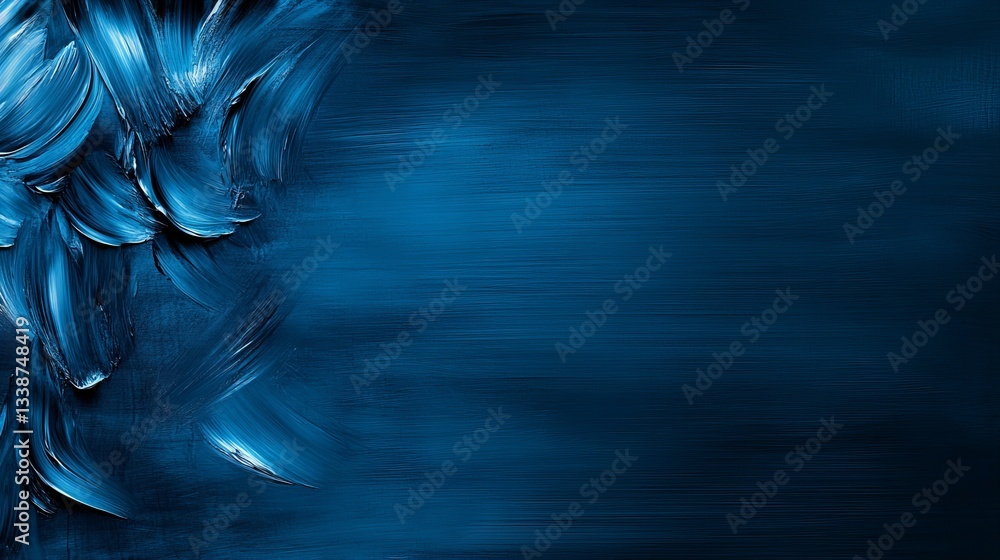 Poster abstract blue brushstrokes art stands out with curved paint patterns clustered on the left and horiz
