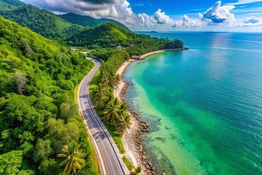 Thailand Coastal Road, Khanom Sichon, Drone View, Scenic Drive, 4K