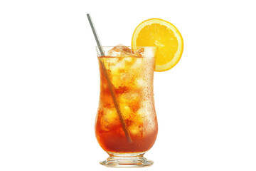 Refreshing iced tea with lemon slice, served in glass