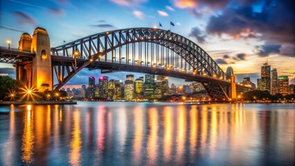 Obraz premium Sydney Harbour Bridge & City Skyline at Dusk - Stunning Bokeh Photography