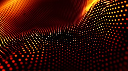 Abstract glowing red dots undulating in a wave pattern on dark background