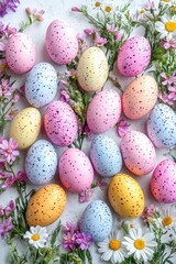 Obraz premium Pastel Easter Eggs with Flowers in Spring Colors and Delicate Details for Festive Celebration and Decoration