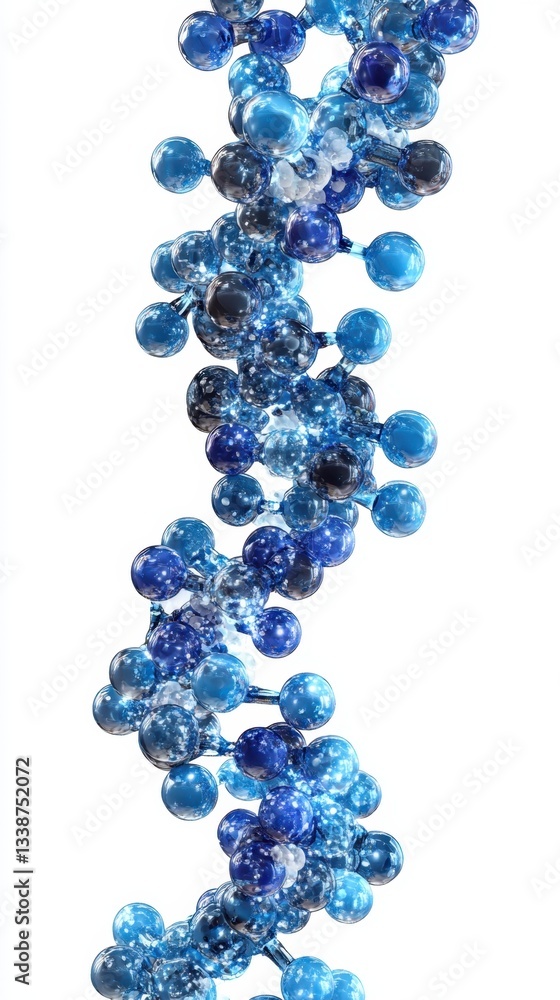 Poster abstract molecular structure with blue spheres and sparkling lights on white background for science 