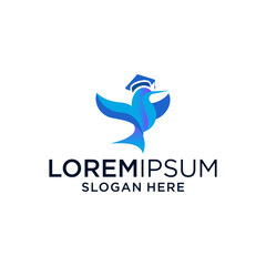 Blue And Purple Gradient Bird With Graduation Cap Logo