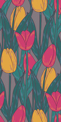 Tulip seamless pattern. Springtime motif. Good for background, fabric, backdrop, paper, wrapping or cover