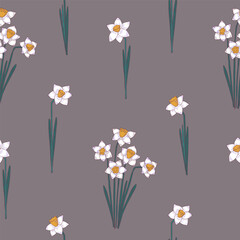 Daffodil seamless pattern. Springtime motif. Narcissus bouquet. Good for background, fabric, backdrop, paper, wrapping or cover