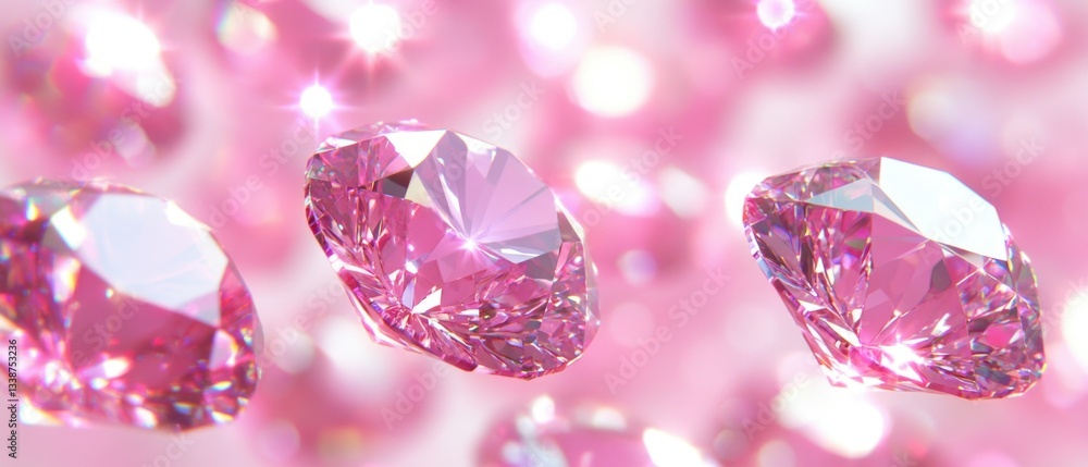 Poster sparkling pink diamonds floating on a soft pink background creating a luxurious and glamorous mood w