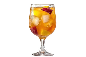 Refreshing fruit cocktail in a glass with ice cubes