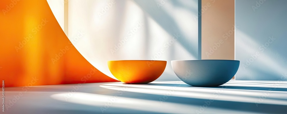 Poster negative space design abstract background idea. stylish abstract bowls casting vibrant shadows in a 