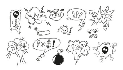 Featuring comical, negative expressions and bad words commonly used in social media posts vector.