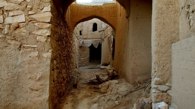 islamic architecture old ruins in the rich cultural heritage of Oman at Bait Al Safah, a living museum in Al Hamra showcasing traditional Omani life