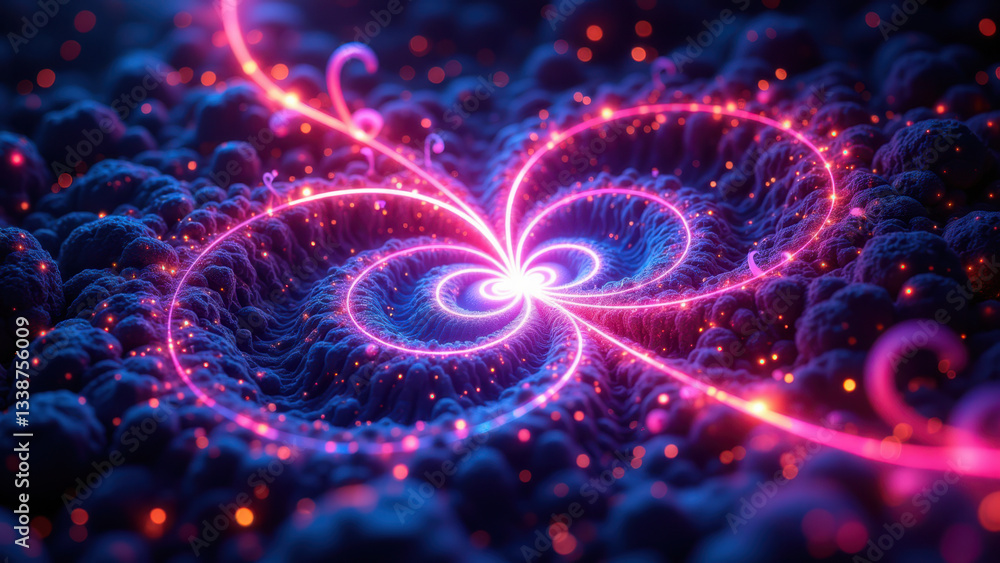 Poster a vibrant nebula with swirling rings around a central core, representing the complexity of cybersecu