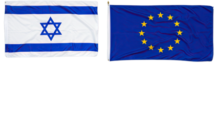 Flags of Israel and the European Union on white background PNG
