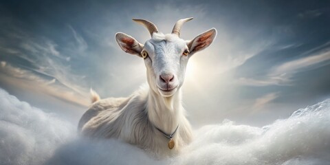 Obraz premium Surreal Goat on White: Whimsical Fantasy Animal Photography