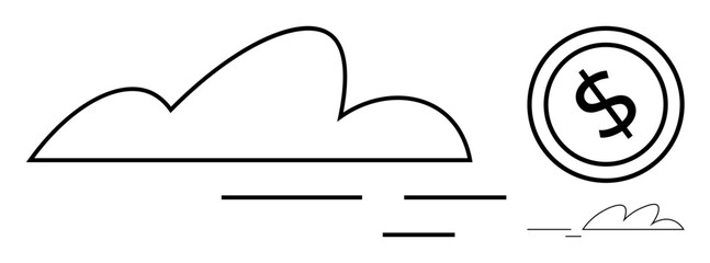 Cloud symbol beside dollar coin indicates financial efficiency, savings, and growth opportunities. Ideal for cloud services, financial technology, economy, investment, savings, innovation economic