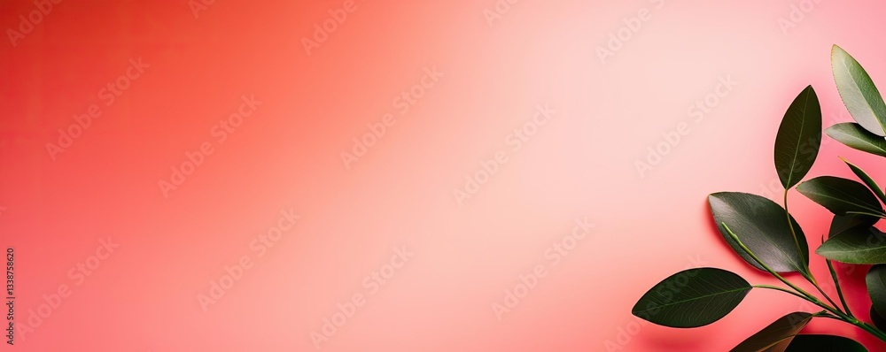 Poster negative space design abstract background idea. a vibrant pink background with a green leaf creating