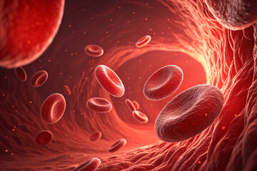 Red Blood Cells Flowing Inside a Blood Vessel, Medical and Scientific Visualization