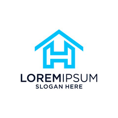 Blue Geometric House Letter H Logo