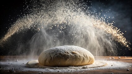 Super Slow Motion Flour Toss on Yeast Dough: High-Speed Bread Baking Closeup