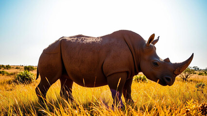 Obraz premium Majestic Rhinoceros in Golden Savanna